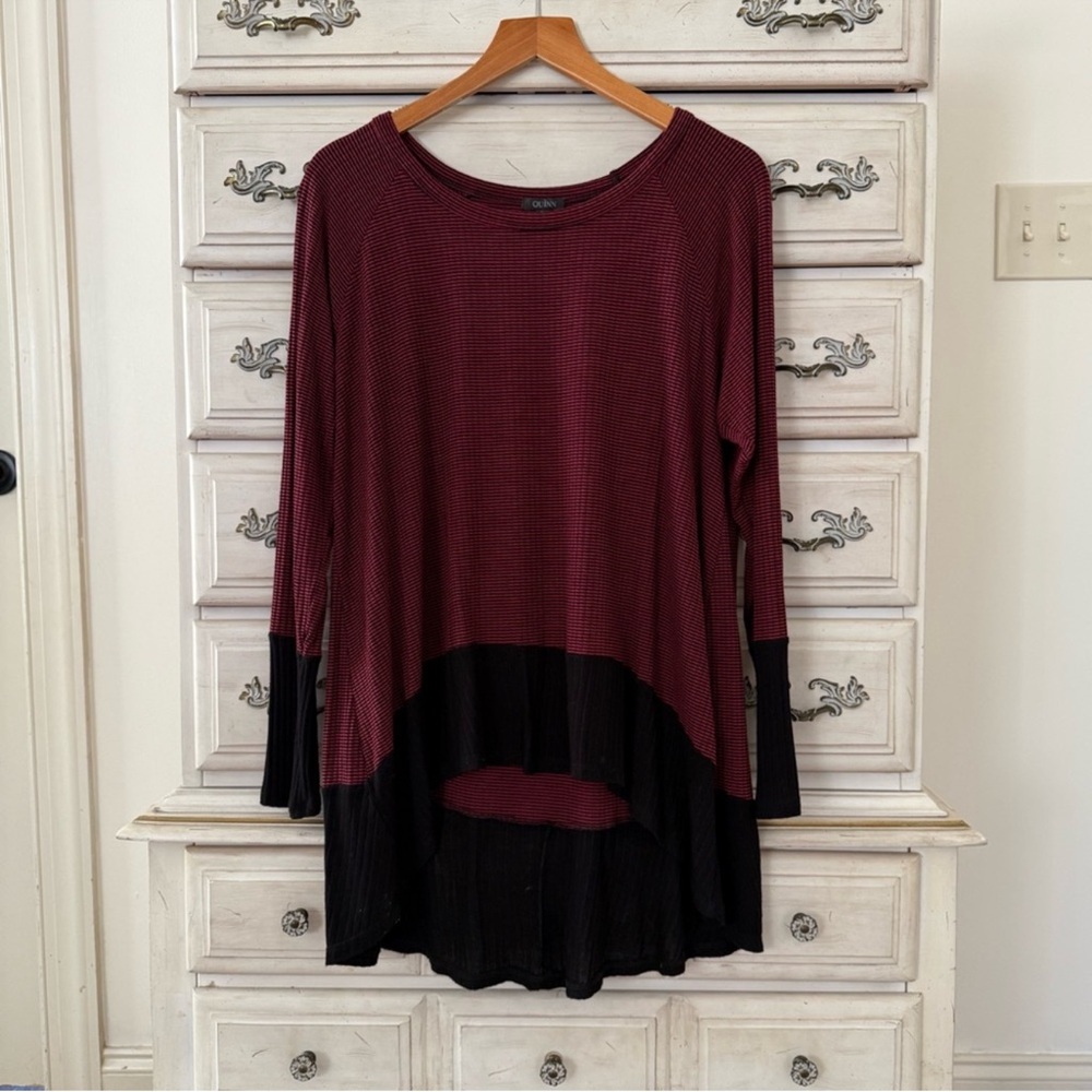 Burgundy Ribbed Contrast Hem Top